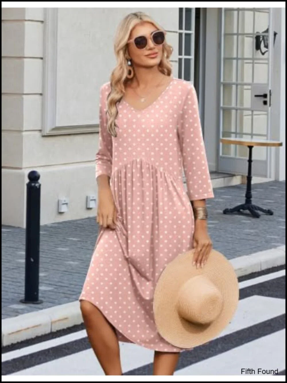 Women's Casual Midi T-Shirt Dress with Pockets 3/4 Sleeve Summer Sundress